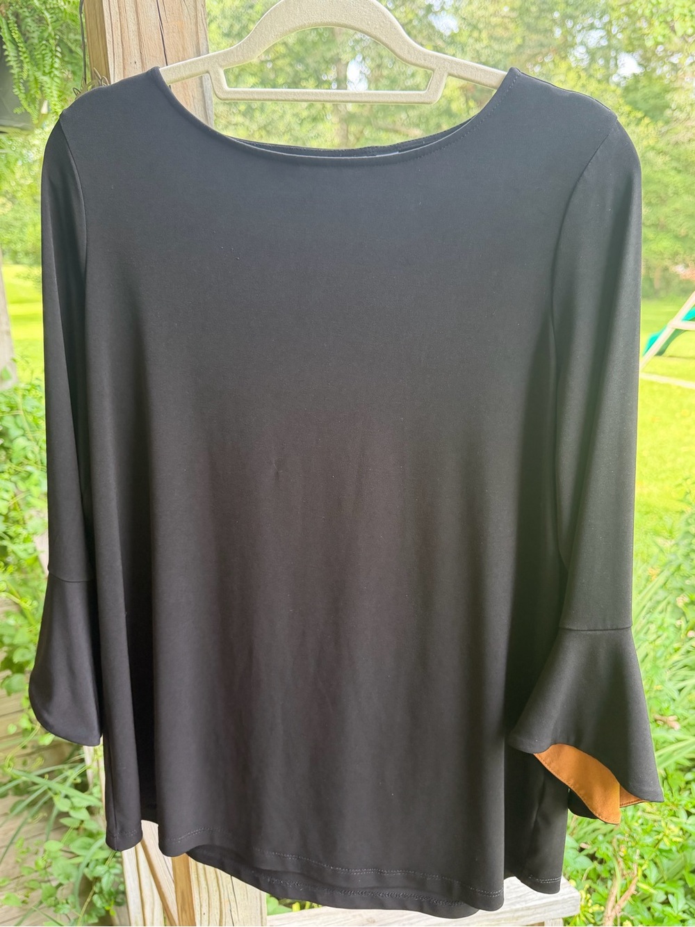 Susan Graver Black Knit Boatneck Top with Subtle Flare Sleeves